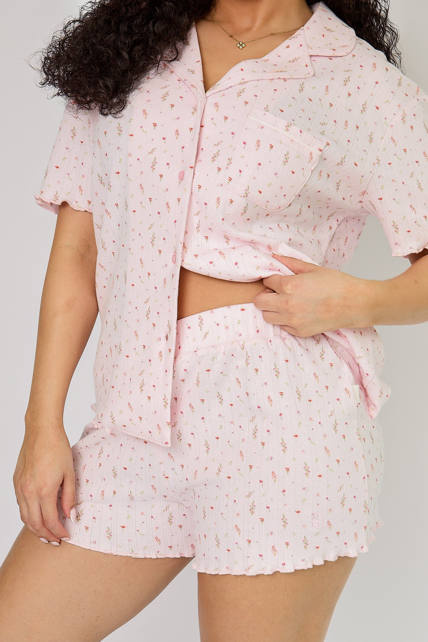 Lettuce Hem Pyjama Shirt in Pink