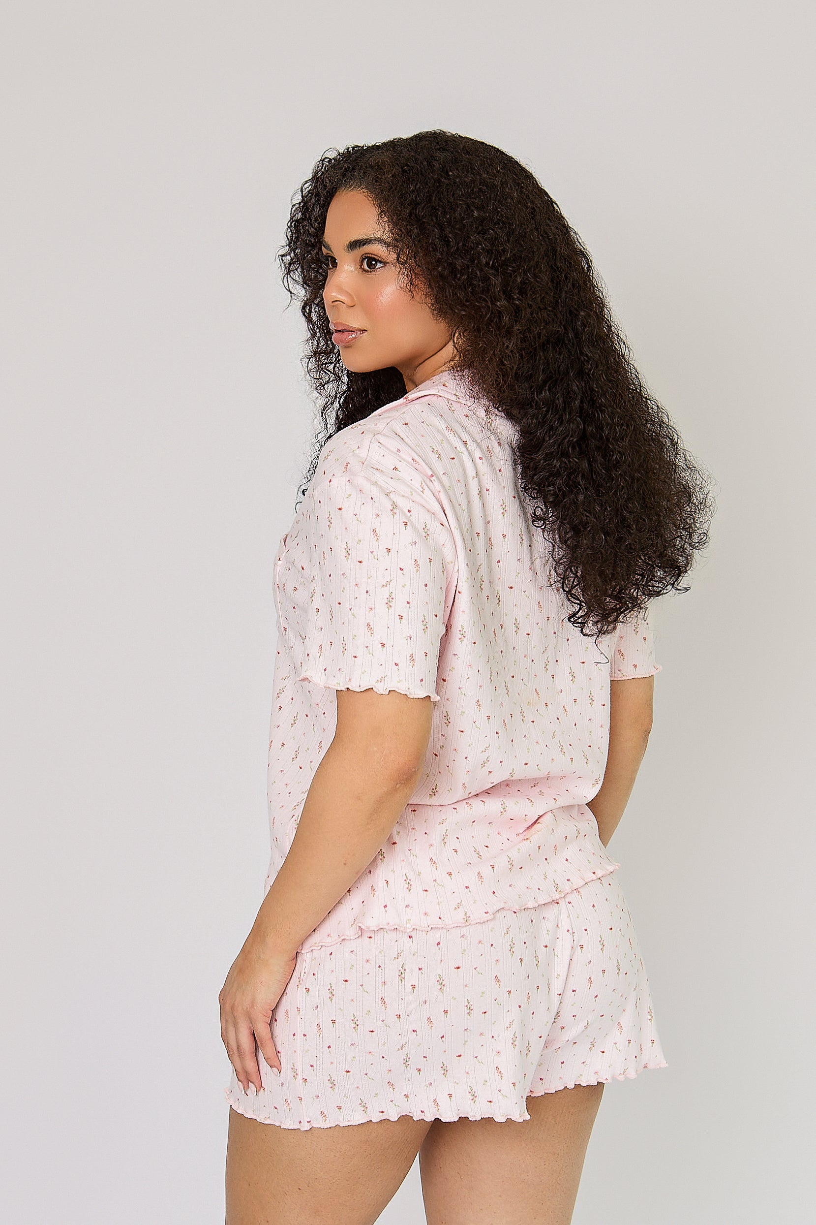 Lettuce Hem Pyjama Shorts in Pink