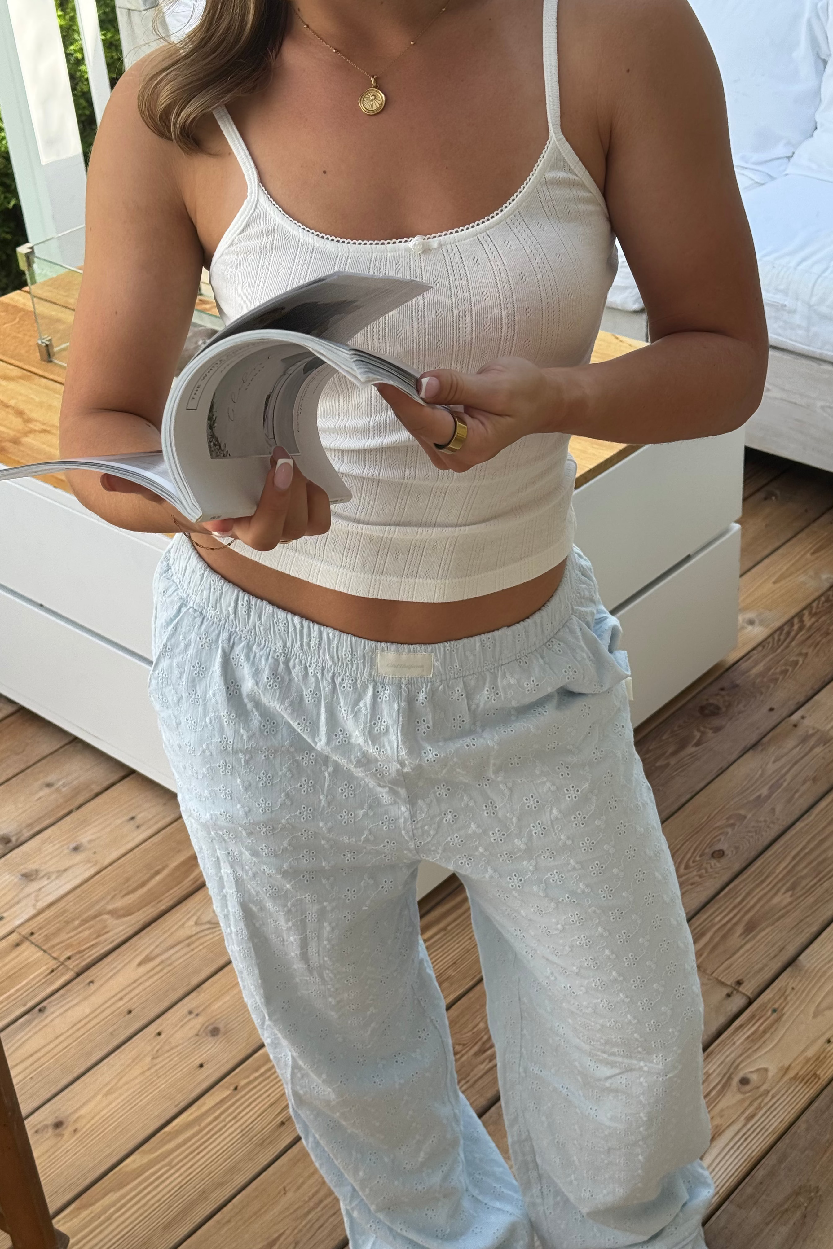 Broaderie Anglaise Trousers in Icy Blue