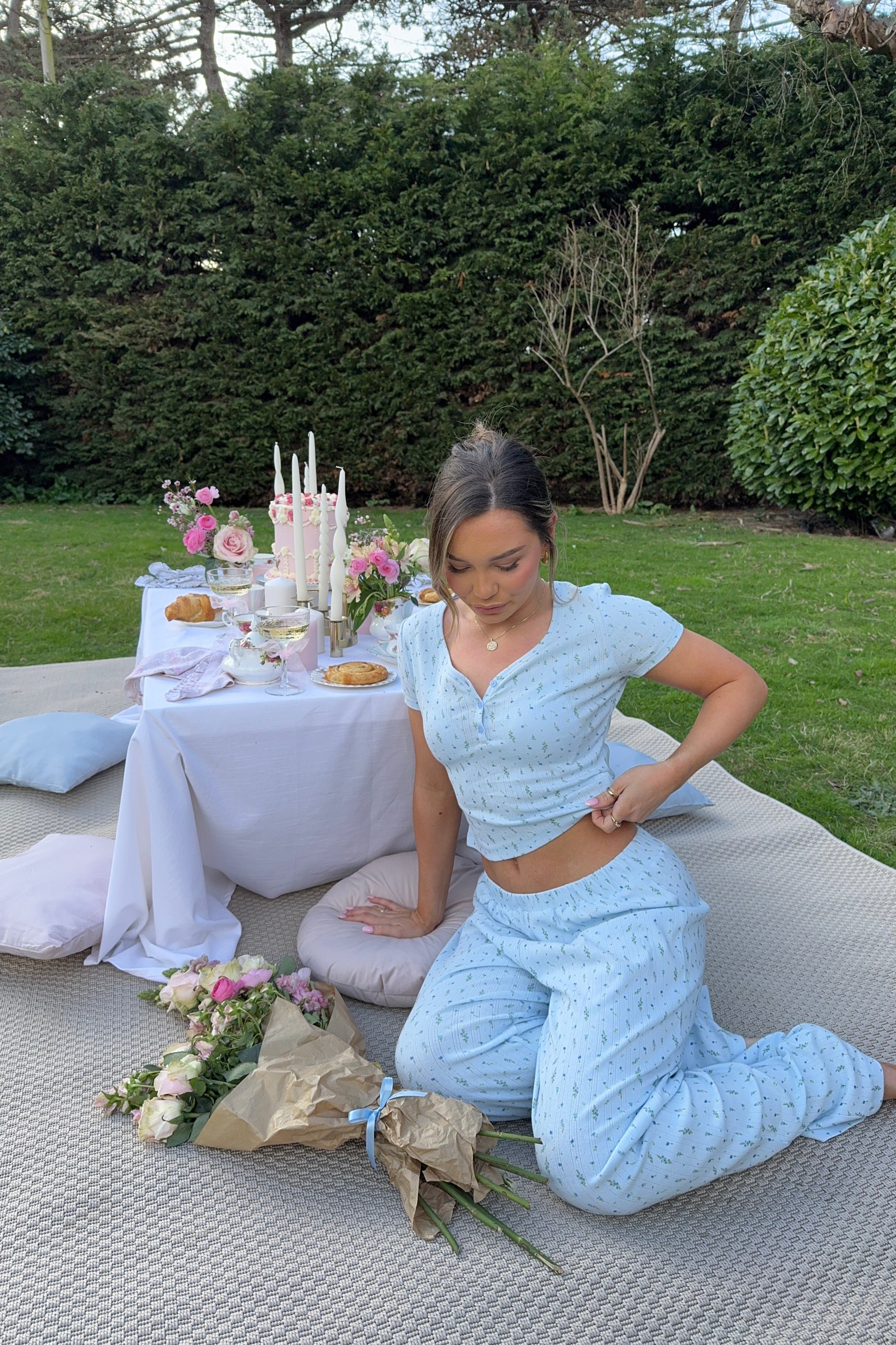 Ditsy Pyjama Bottoms in Blue