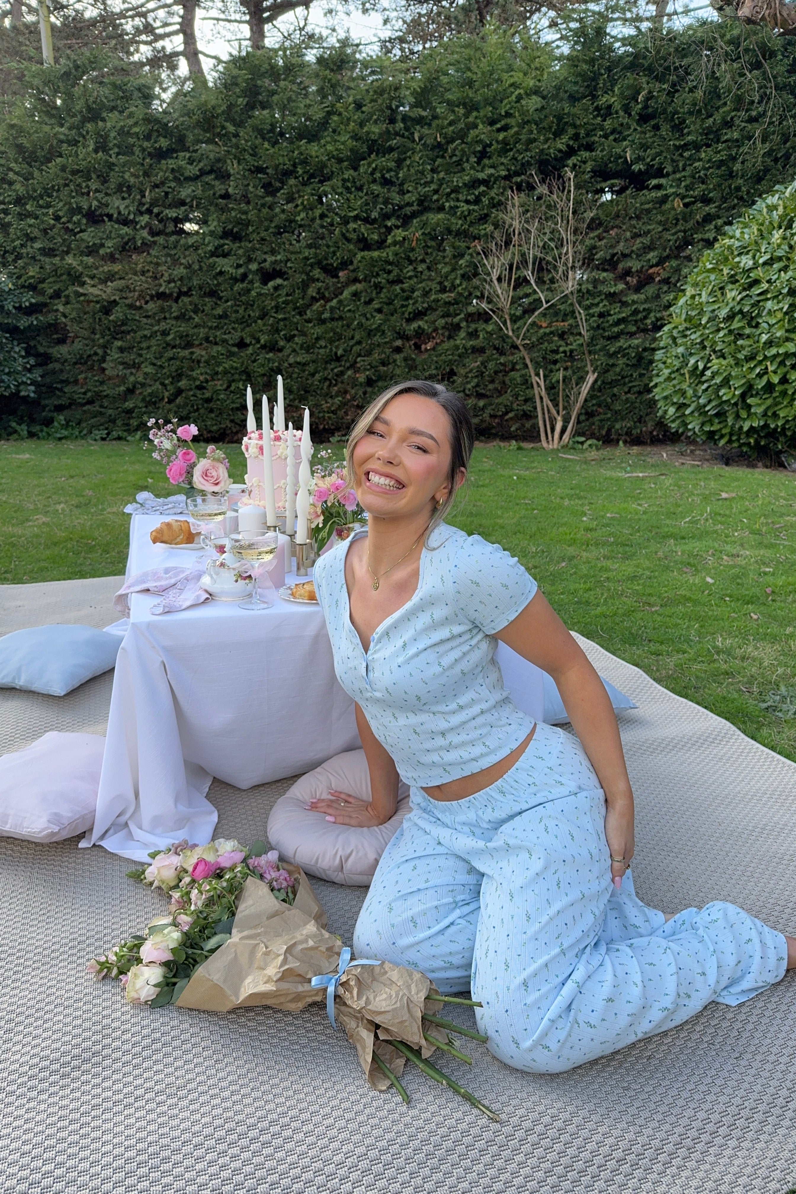 Ditsy Pyjama Bottoms in Blue
