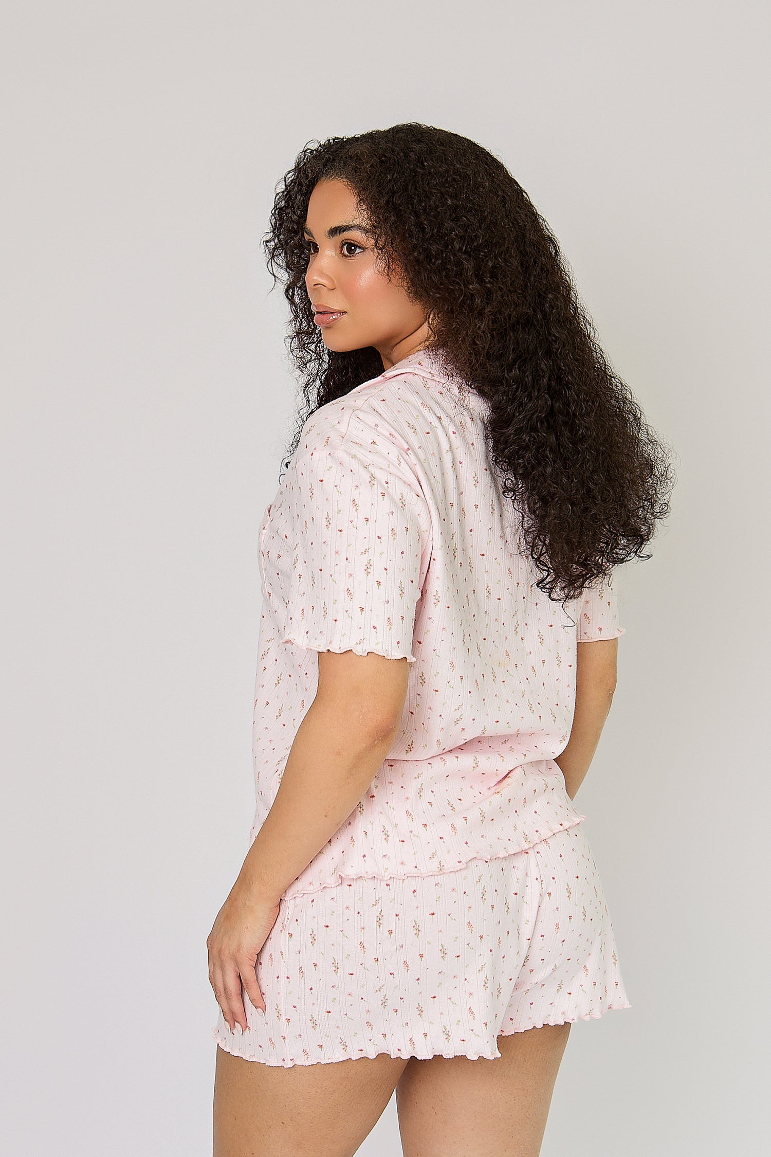 Lettuce Hem Pyjama Shorts in Pink