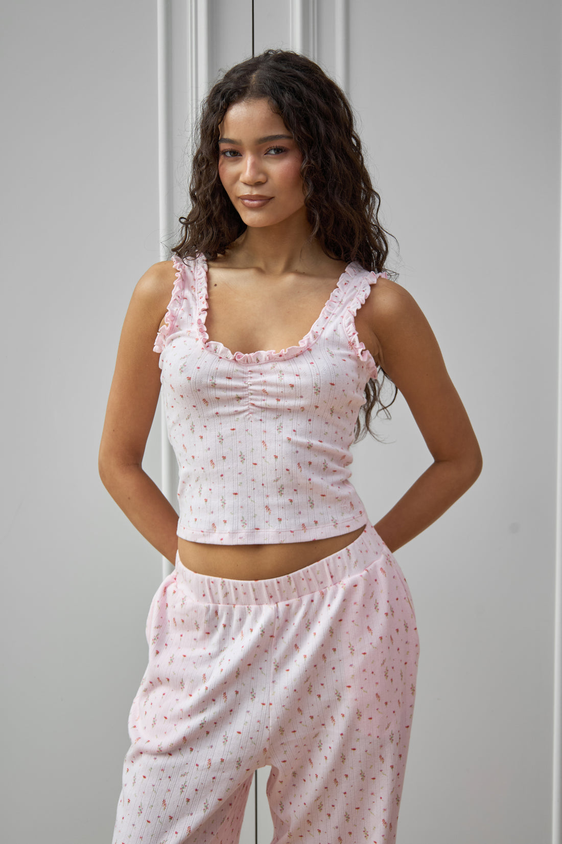 Pink Ditsy Frill Vest Top